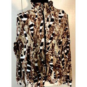 Y2k Track Athleisure Jacket Top Size Medium Soft Plush Brown Black Granny Sleek